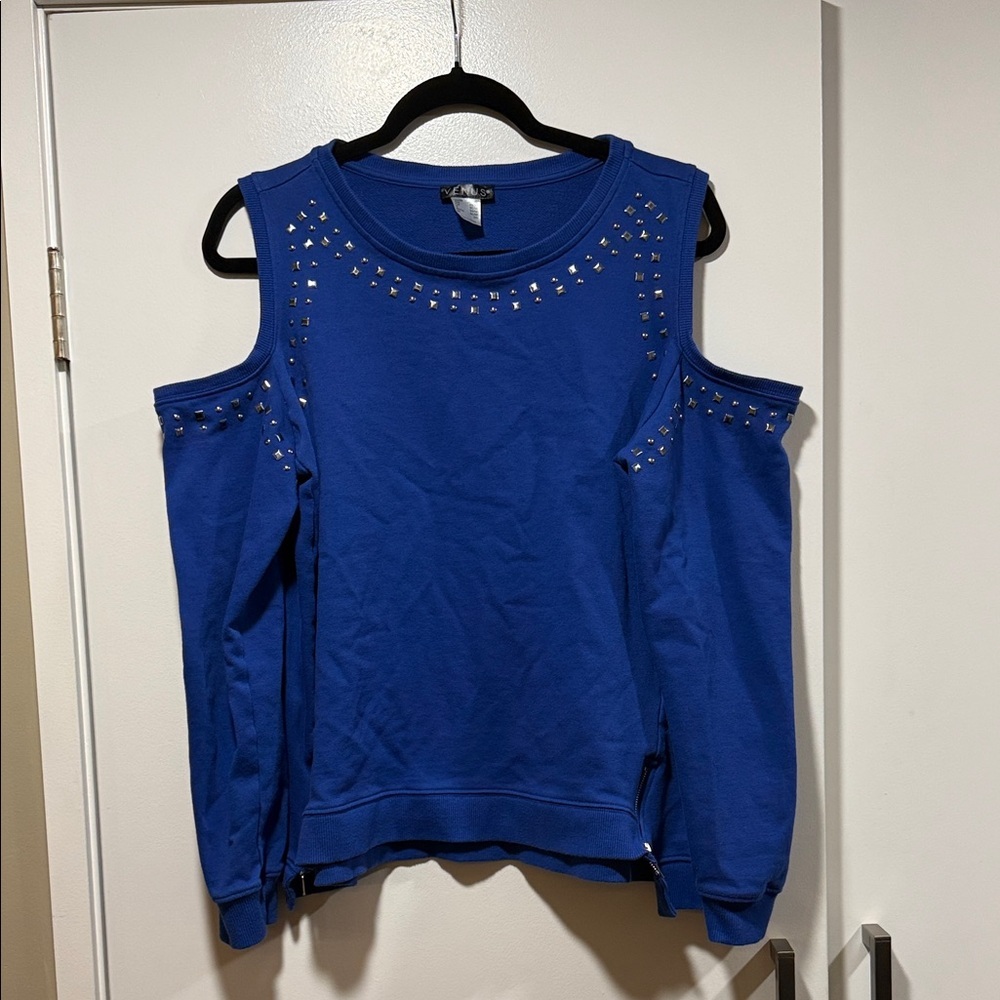 VENUS Royal Blue Cold Shoulder Sweatshirt